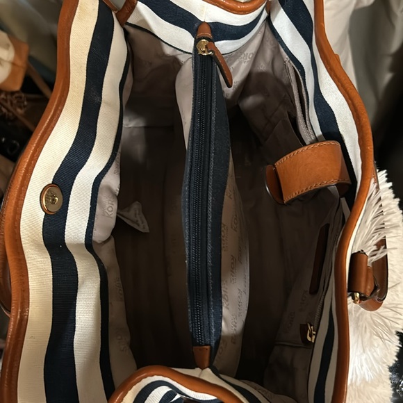 Michael Kors Hamilton Blue and White striped Canvas Tote - Picture 5 of 12